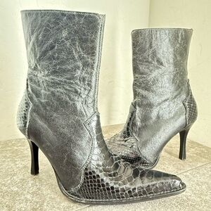 Los Altos Black Heeled Boots Python Snake Leather Women’s Size MX 24.5 US 7.5